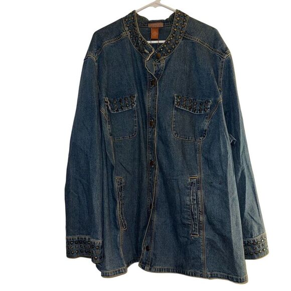 Unbranded Jackets & Blazers - Women's Plus Size 4X Studded Denim Jacket Blue Mid-Length Casual Wear